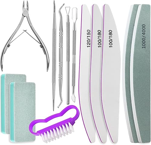 Lima de uñas y bloques de pulidor con kit de preparación de uñas, recortadora de cutículas de 0.197 in, cortador de cutícula, empujador de