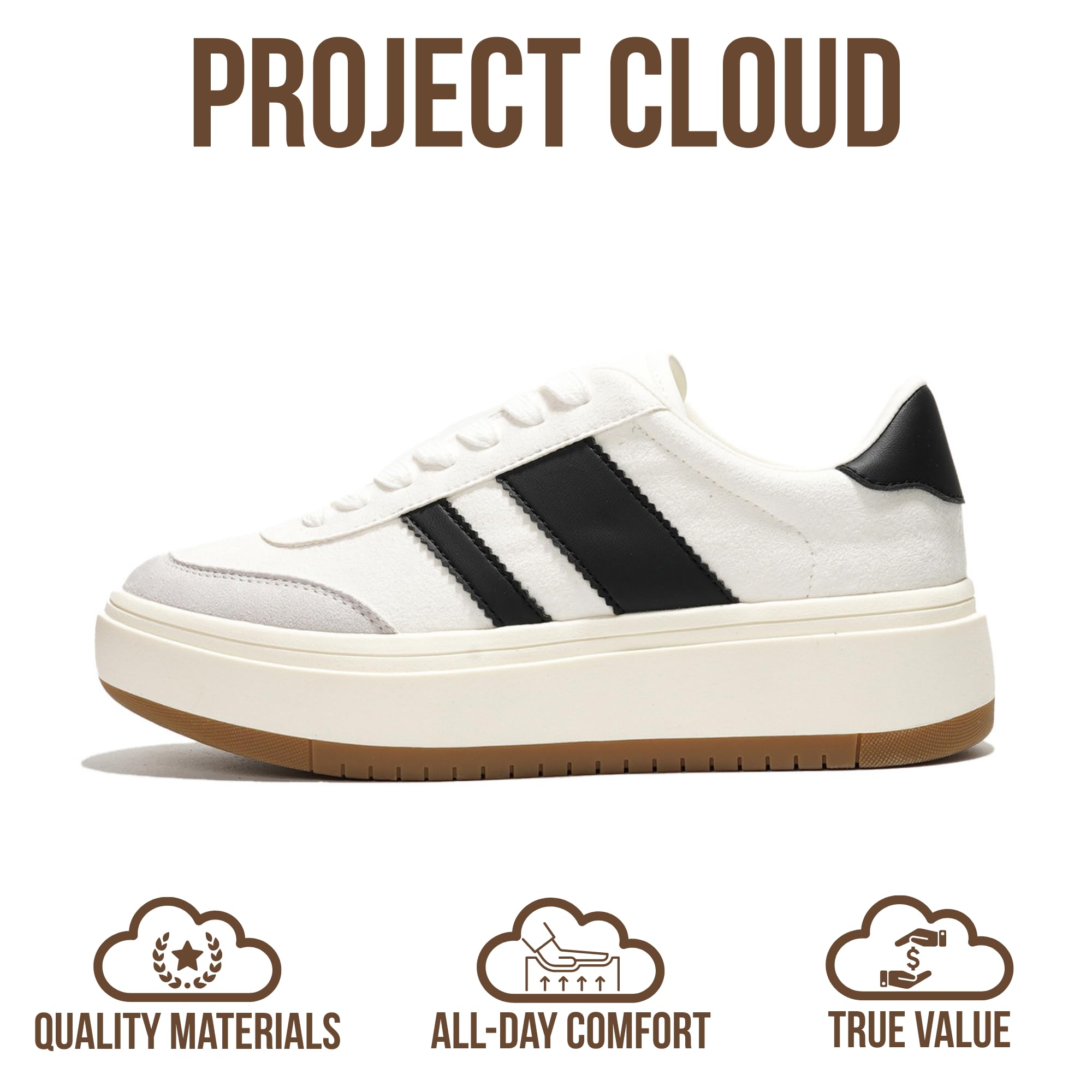 Project Cloud Platform Sneakers for Women - Lightweight Memory Foam Insole Womens Sneakers - Non-Slip Fashion Sneakers for Women Footwear - Women's Fashion Platform Shoes (Nita): 8 White-black Stripes