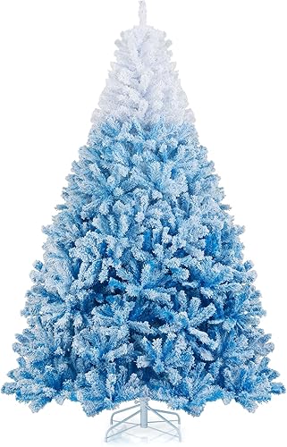 Miniatura 286 de Goplus - Árbol de Navidad artificial preiluminado de 9 pies, pino nevado articulado de PVC de alta calidad con base metálica y luces LED, decoración