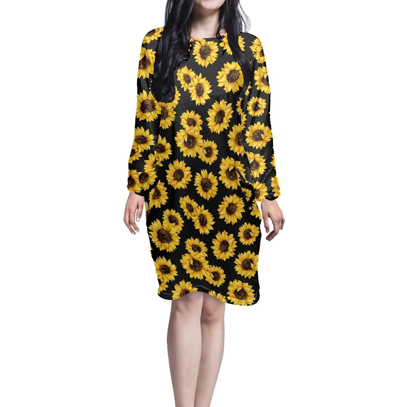 Belidome Camisón para mujer, pijama sexy de invierno, manga larga, Girasol, 3XL