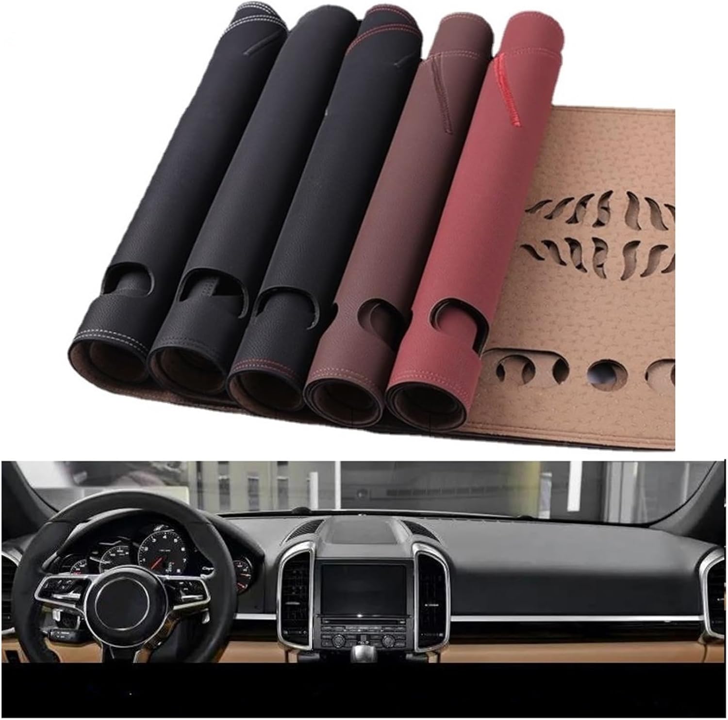Car Interior Shade Leather Dashboard Mat Pad Interior Car LHD RHD for Cayenne 2010-2014 2015 2016(Red No Compass)(Brown,No Compass)