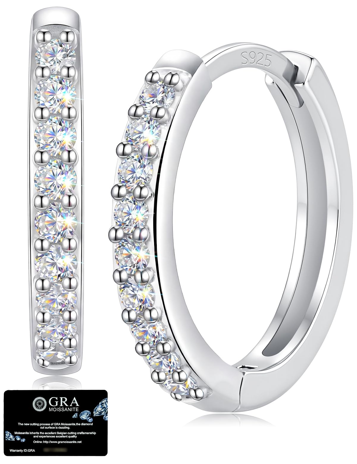 Orecchini a cerchio in moissanite da donna, orecchini a cerchio in argento Sterling 925, ipoallergenici a taglio rotondo brillante, gioielli in moissanite