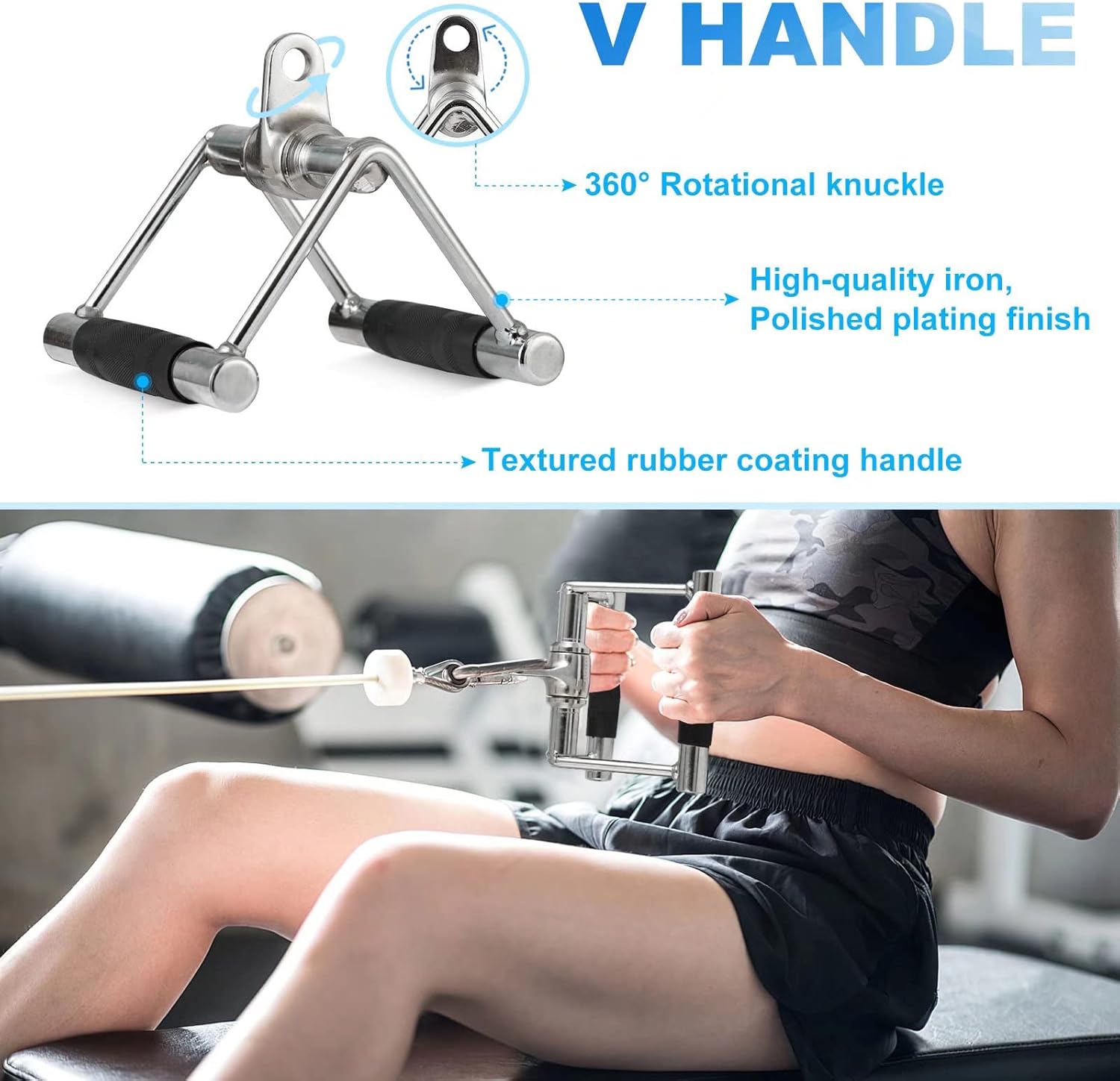 Elevens Triceps Pull Down Cable Machine Attachments for Home Gym Workout, 7 Piece Set Multi-Option, V Handle with Rotation, Rotating Straight Bar, V-Shaped Bar, Tricep Rope, Ankle Straps,Chrome : Sports & Outdoors
