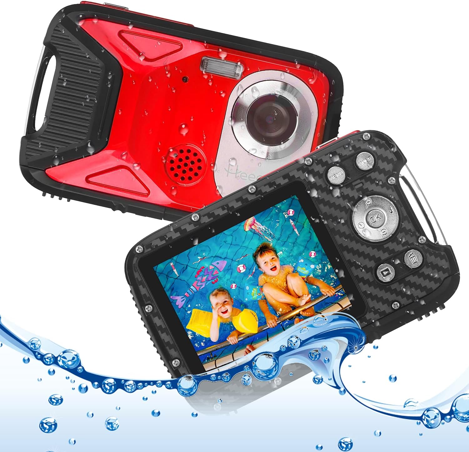 Heegomn Waterproof Digital Camera for Children, Full HD 1080P, 8x Digital Zoom, 16MP Underwater Cam for Teenagers/Beginners (Red)
