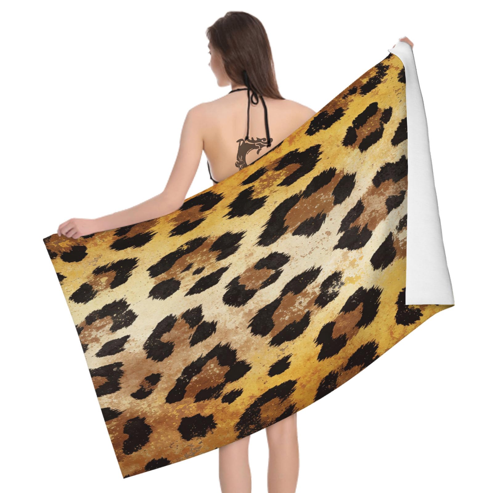 Leichong 3D Leopard Print Beach Towel Microfiber Soft Quick Dry for Adults, Trendy Bath Towel Lightweight Soft Absorbent for Travel Swimming Pool Sports, 75 x 150 cm