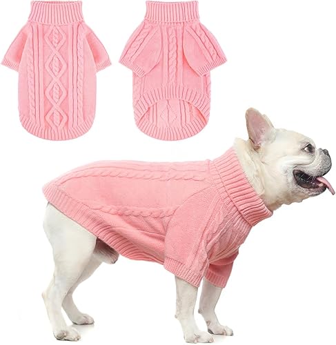 Miniatura 29 de BEAUTYZOO Suéter para perro pequeño - Cuello alto, suéter clásico de punto trenzado, abrigo de invierno suave, ropa para clima frío para perros