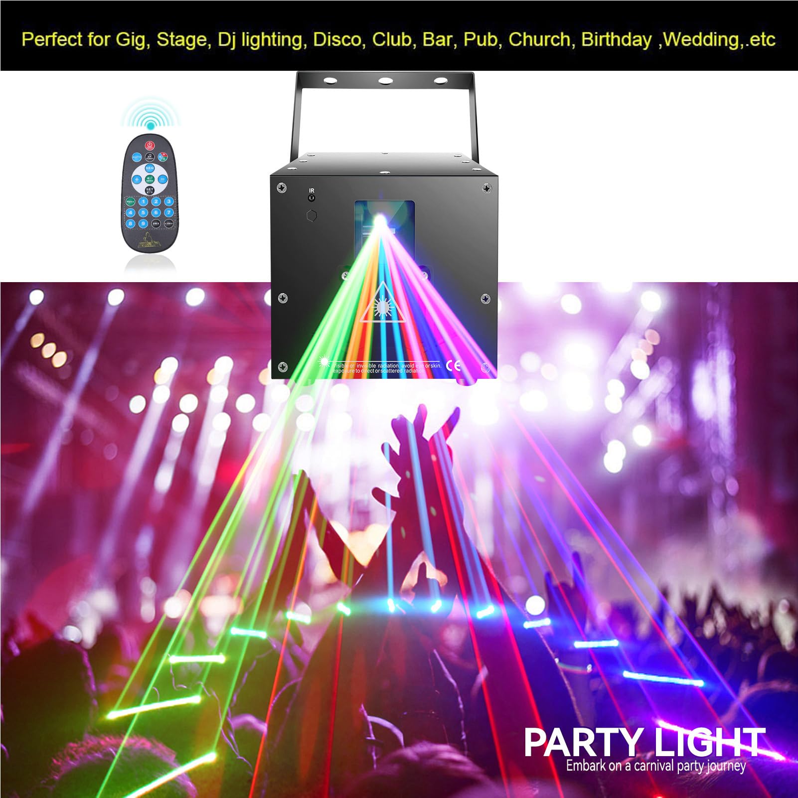 Eacam Luz de Escenario de Animación 3D, Iluminación RGB para DJ para Clubes, Fiestas, Bodas, KTV, Luces Discoteca DMX512 Activadas por Sonido con (Aplicación enchufe europeo 3W)