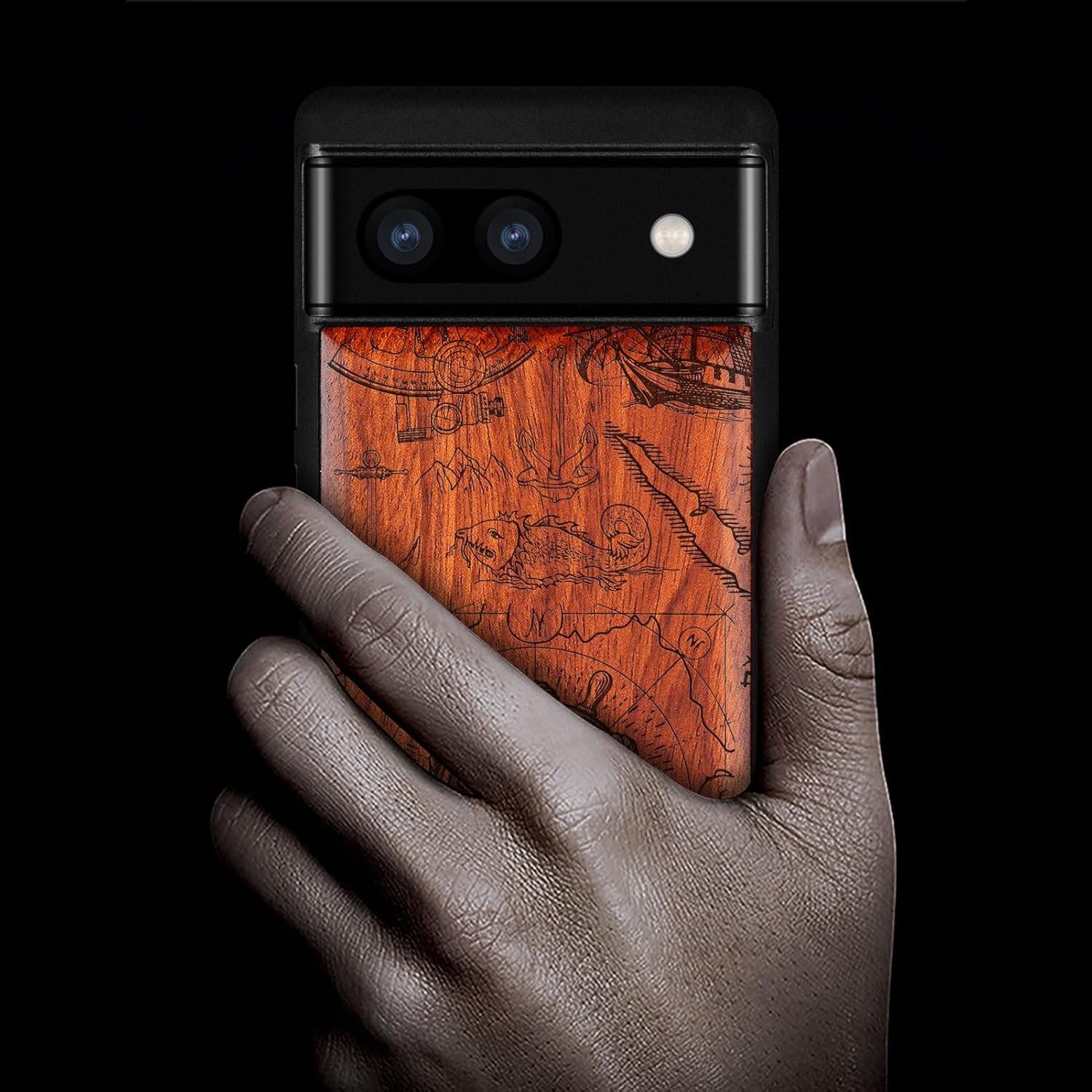 Carveit Wood Case for Pixel 6a Case [Natural Wood & Black Soft TPU] Shockproof Protective Unique Wooden Cover Compatible with Google Pixel 6a (Vintage Wooden Wheel-Rosy)