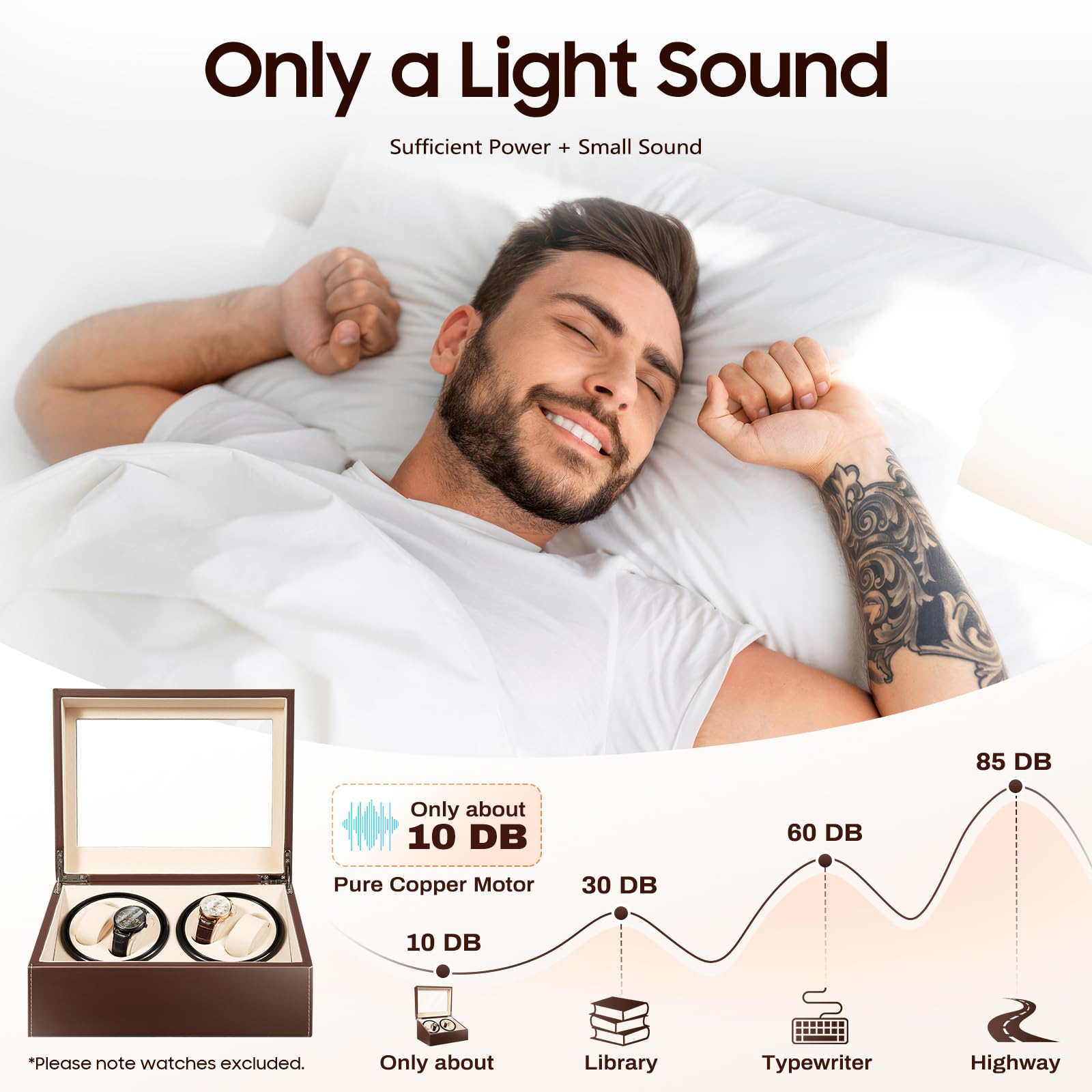 Automatische Uhrenbeweger Box, 4+6 Uhrenbox Leise Uhrendreher Automatikuhren Watch Winder Box mit Klare Fenster und Kissen, Drehen Mute Uhrenbeweger Display-Boxen PU-Leder (Braun)