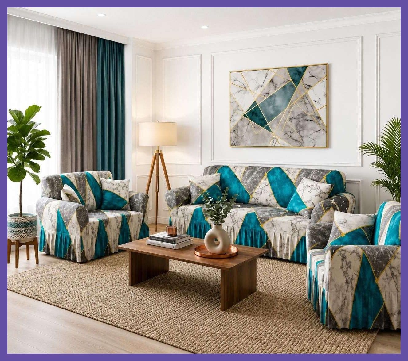 Sofa Cover 5 Seater Fully Covered Universal Polycotton Spandex Sofa Cover with 360° Frill Non-Slip Sticky Elastic Stretchable Sofa Set Slipcover for (3+1+1 Seater)-image-38