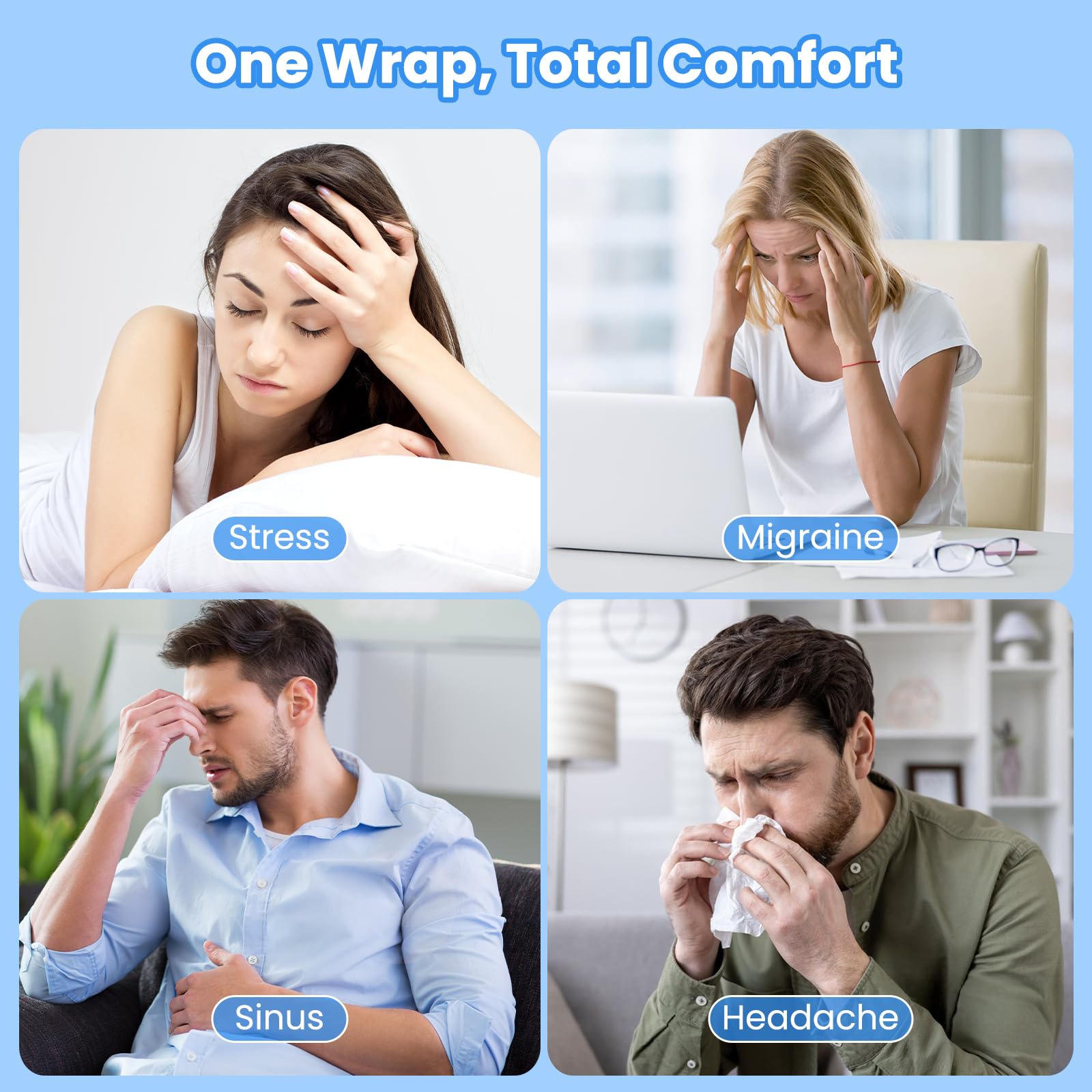 ONLYCARE Gorro de alivio de migraña, gorro calmante para aliviar el dolor de cabeza, envoltura de gel sin olor mejorada, terapia fría y caliente, paquete de hielo para dolor de cabeza para tensión y