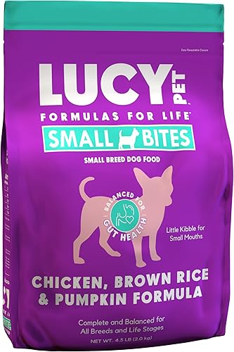 Lucy Pet Products Pollo, arroz integral y tapa de calabaza Small Bites Alimento para perros 4.5lb