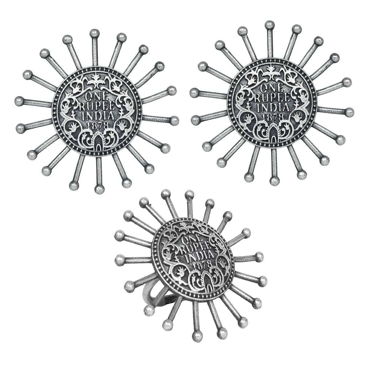 BEATNIK Brass Oxidized Quirky Spikes Stud Earrings and Ring Combo (B0BDWVK828) Amazon Price History, Amazon Price Tracker