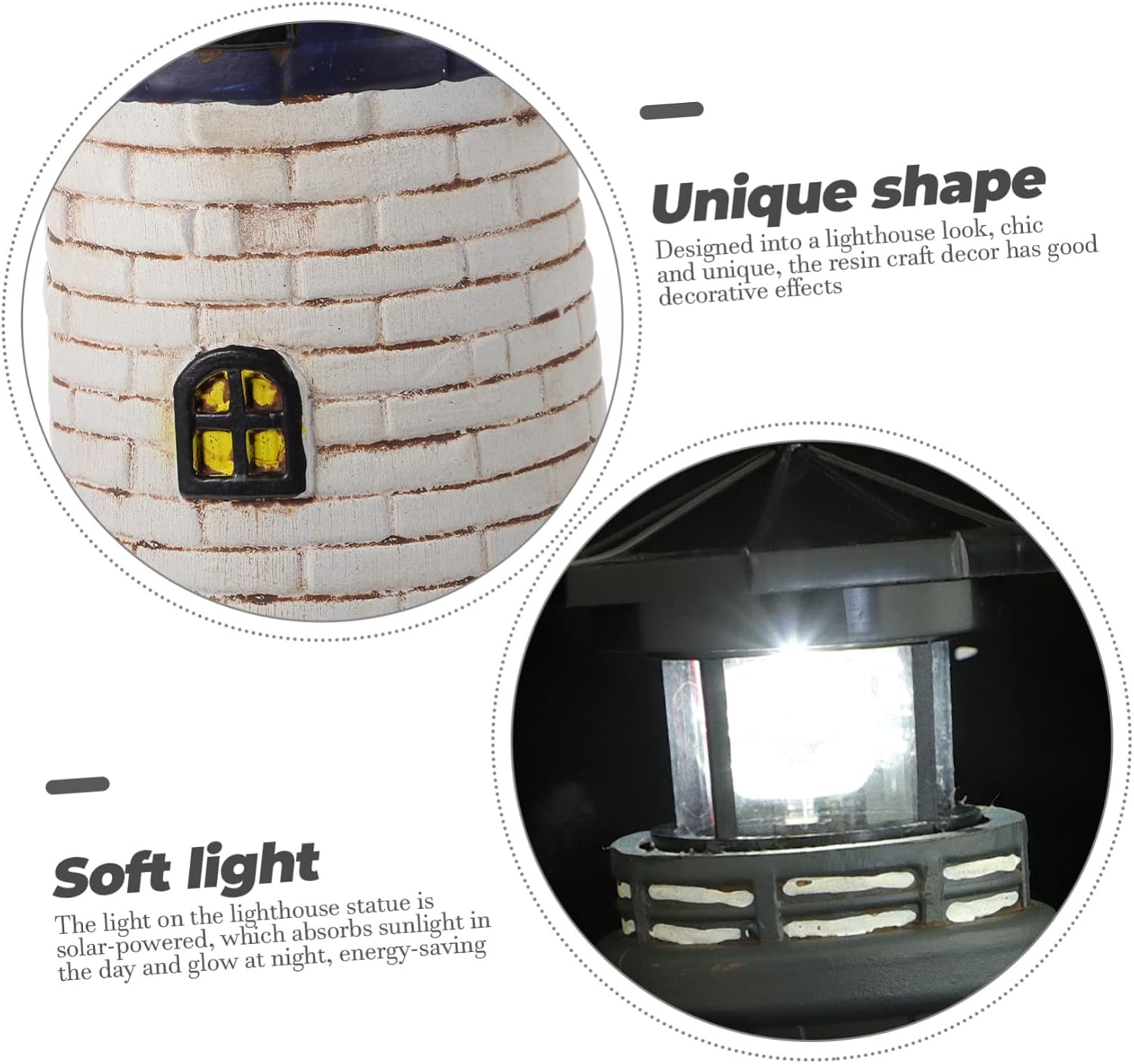 NUOBESTY Garden Lighthouse Figurine Lighthouse Decor Resin Statue Solar-Powered Ornament