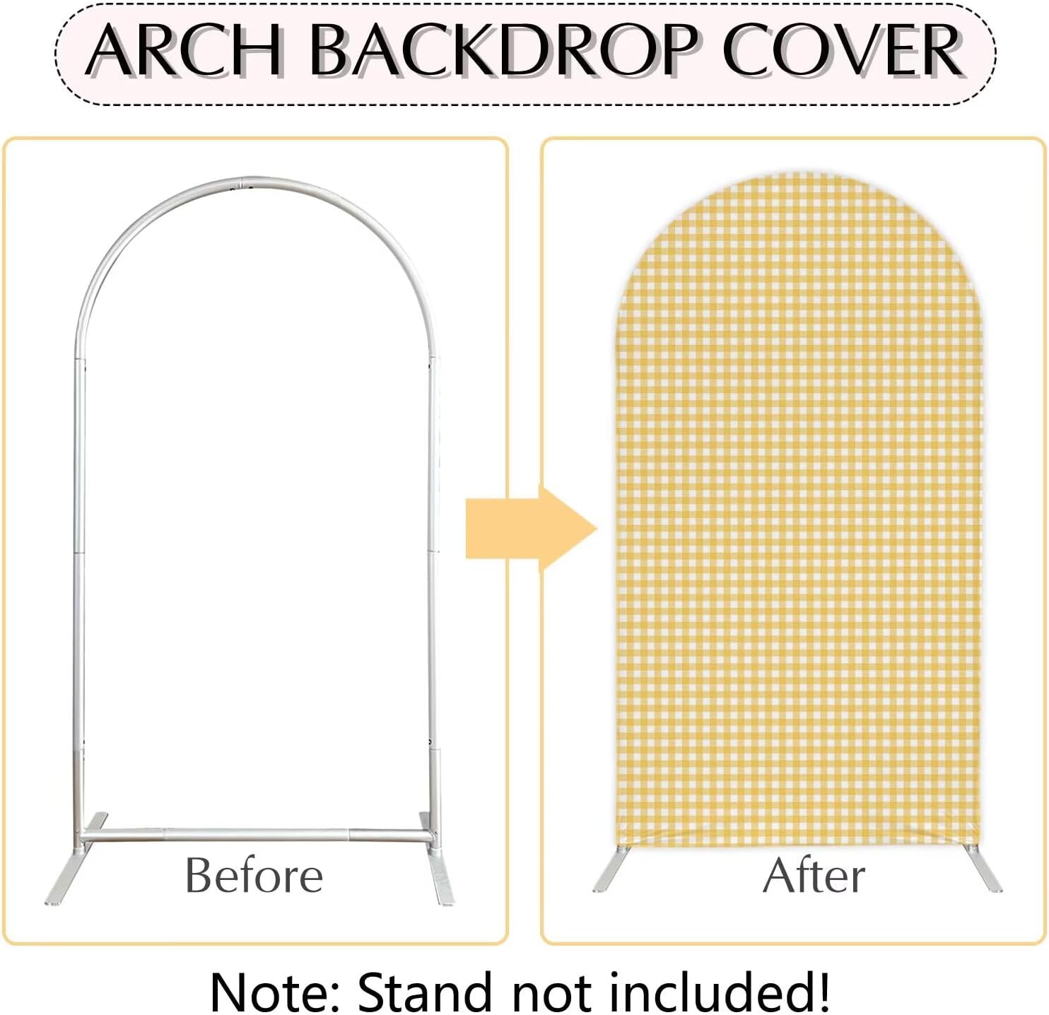 Ginger Yellow Checkered Arch Backdrop Cover 5FT Yellow Gingham Stretchy Spandex Arch Stand Cover for Birthday Baby Shower Ceremony Wedding Party Decoration (Only Cover)
