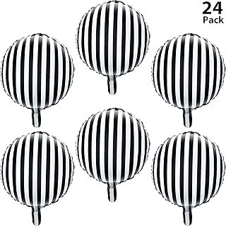 24 Pieces Black and White Striped Balloons 18 Inch Helium Foil Party Balloons Checkerboard Round Balloons for Party Decoration - coolthings.us