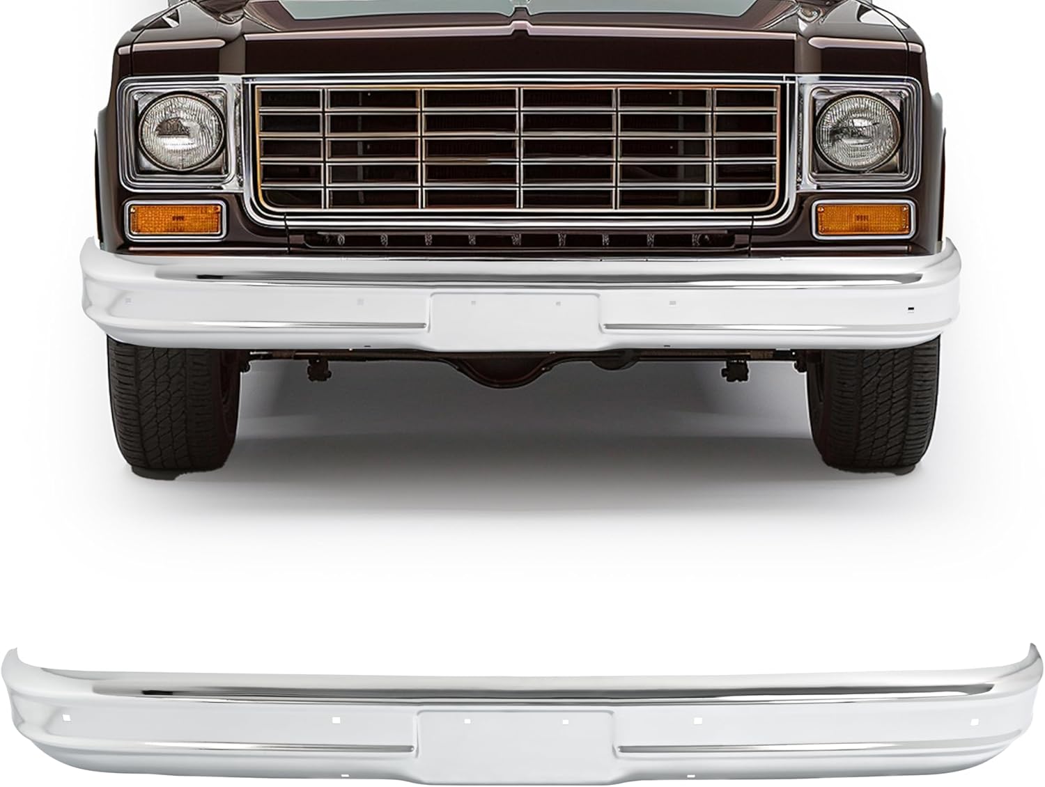 KUAFU Front Bumper Face Bar Compatible with 1973-1980 Chevy Chevrolet C/K10/20/30, C50/60/70 K5/10/20/30, Blazer GMC C/K15 25 35, C5000/6000/7000,Jimmy Replacement for 6272560, GM1002257-Silvery