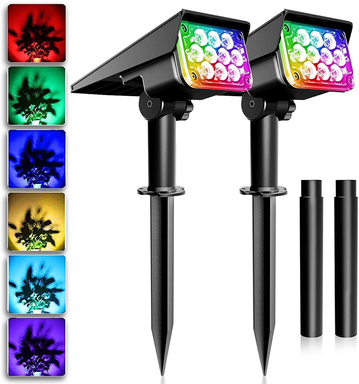 T-SUNUS Solar Color Landscape Spotlights, IP65 Waterproof Powered spot Light Wall Lights, 2-in-1 Outdoor Solar Landscaping Light for Yard Garden Driveway Porch Walkway Pool Patio Christmas