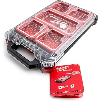 Milwaukee 4932471065 932471065 Packout Compact Slim Organiser, Black, Red, Clear