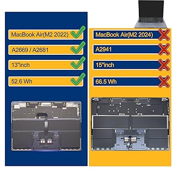 MacBookAir M2 2022 バッテリー100% Amazon.com: TAVZENL A2669 A2681 52.6Wh Battery Replacement
