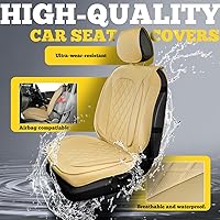 Vista 6 de LINGVIDO - Fundas de piel sintética para asientos de automóviles, protector deportivo e impermeable para vehículos, ajuste universal para Beige