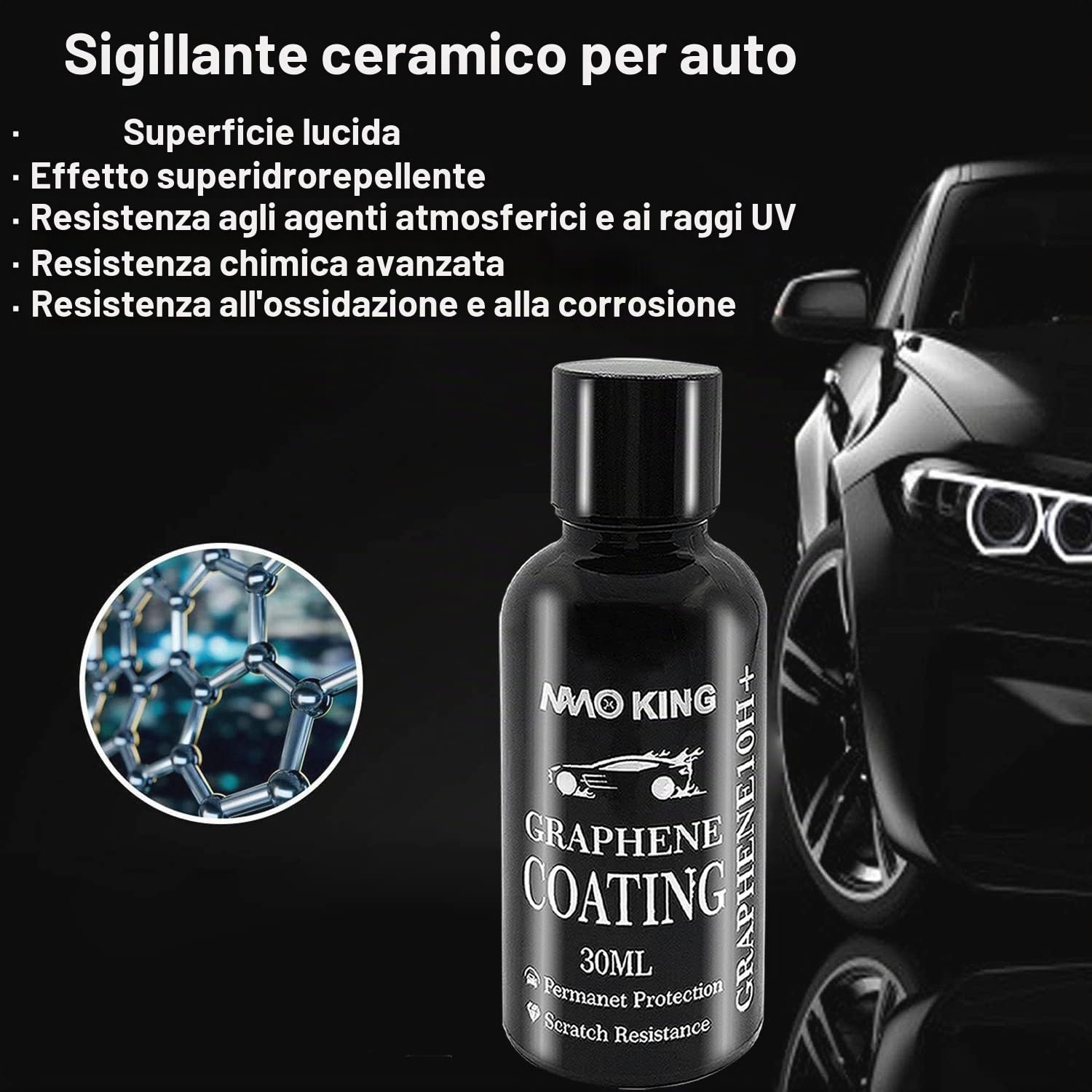 Ceramic coating auto 10H+, auto Nano Super Ceramic Coating, rivestimento in vetro super idrofobo viene fornito, per la cura dell’auto, con accessori come guanti, (30 ml)