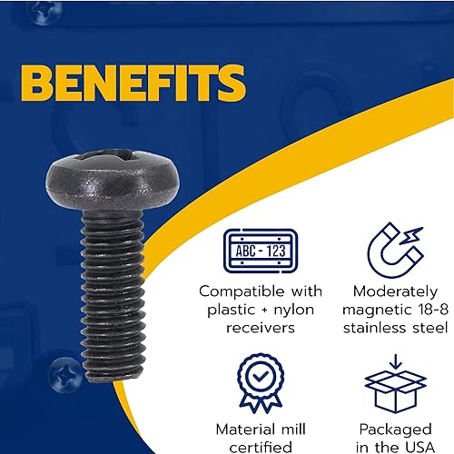Miniatura 5 de Tornillos negros para placa de matrícula Lexus, Toyota y Honda, cabeza de sartén Phillips 18-8, acero inoxidable, perno M6-0.039 x 0.630in (paquete