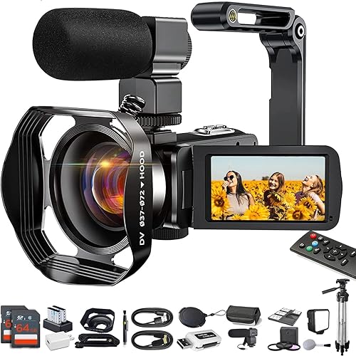 Videocámara 4K Cámara de video 48MP con enfoque automático para YouTube 60FPS 18X Zoom Cámara digital WiFi, micrófono, estabilizador, 2 tarjetas SD