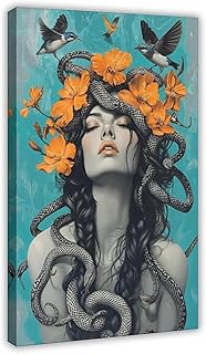 Goddess Framed Art, Medusa Canvas Wall Art, Mysterious Medusa Greek Goddess Mythology Aesthetics Print Ready to Hang for Modern Home Decor and Wall Decoration (08x12 inch,Framed)