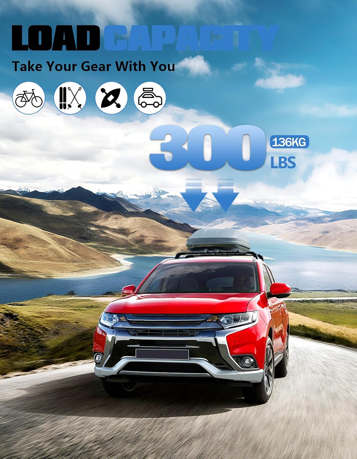 FengYu Lockable Roof Rack Cross Bars 300lb Compatible with Mitsubishi Outlander 2014-2021 (Not for Outlander Sport), Heavy Duty Aluminum Roof Rails Crossbars Cargo Bars Rooftop Black Carrier Luggage