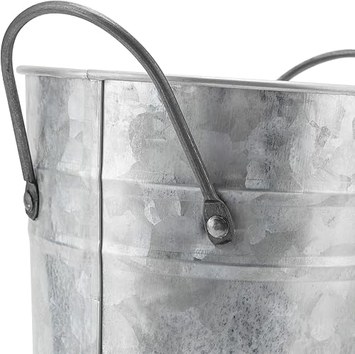 Miniatura 3 de MANCHAP Paquete de 4 jarrones de metal galvanizado de 8 pulgadas, cubo pequeño de metal galvanizado vintage de granja