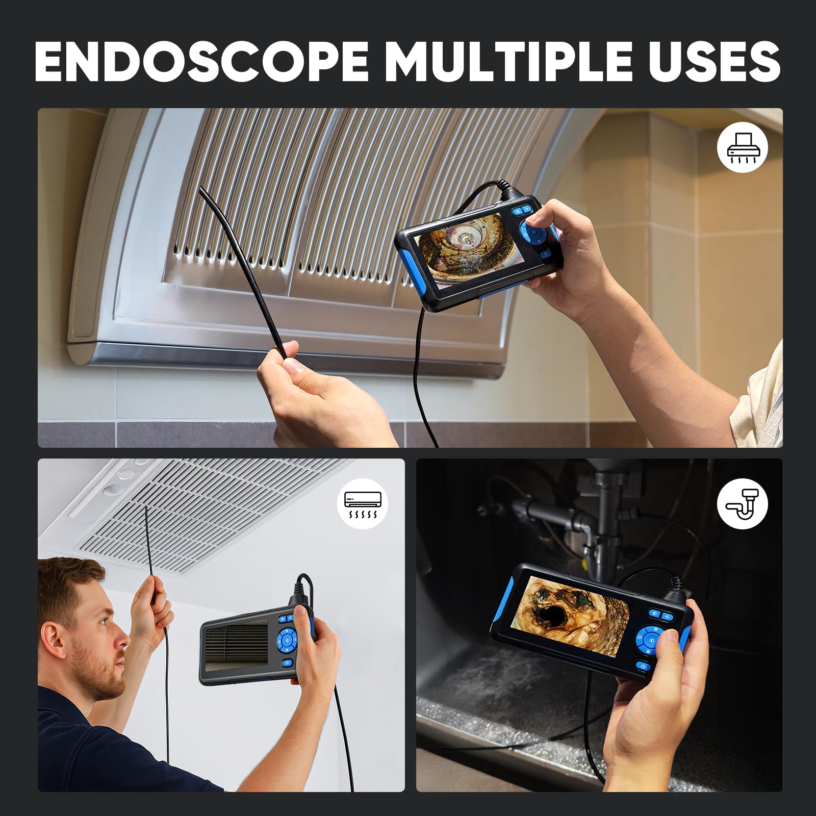 T TAKMLY Endoskopkamera mit Licht, Doppelobjektiv 10,9 cm Inspektionskamera, 1080P HD Endoskop, IP67 wasserdichte Schlangenkamera zur Inspektion von Wänden, Lüftungsschlitzen, Automobilmotoren, Rohren