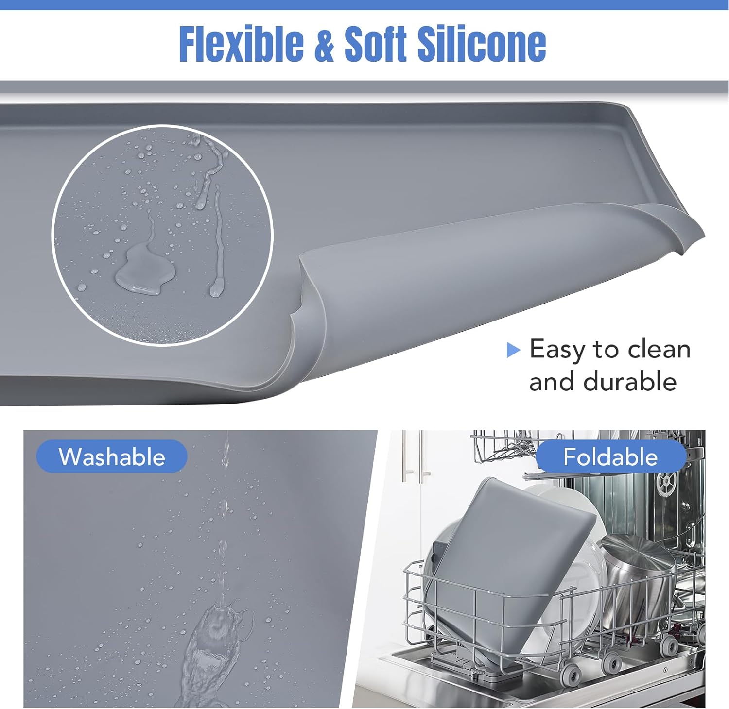 Dishwashers Drip Pan, Prevent Water Leakage and Protect Countertop & Floor, 23.6''x23.6'' Dishwasher Mat, Non-Slip & Leak-Proof Silicone Mat with 0.6'' Raised Edge, for Under Most Portable Dishwasher
