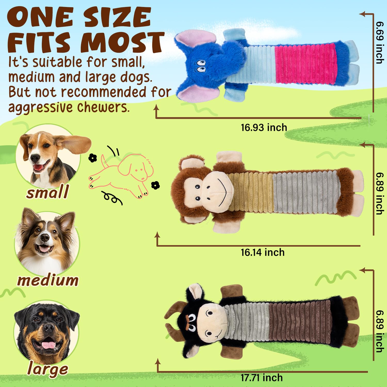 Quietschspielzeug für Hunde, keine Füllung, Kauspielzeug für Hunde, mit Knistern und Quietschern, niedliches Plüschtier, um sie zu beschäftigen, geeignet für große, mittelgroße und kleine Rassen