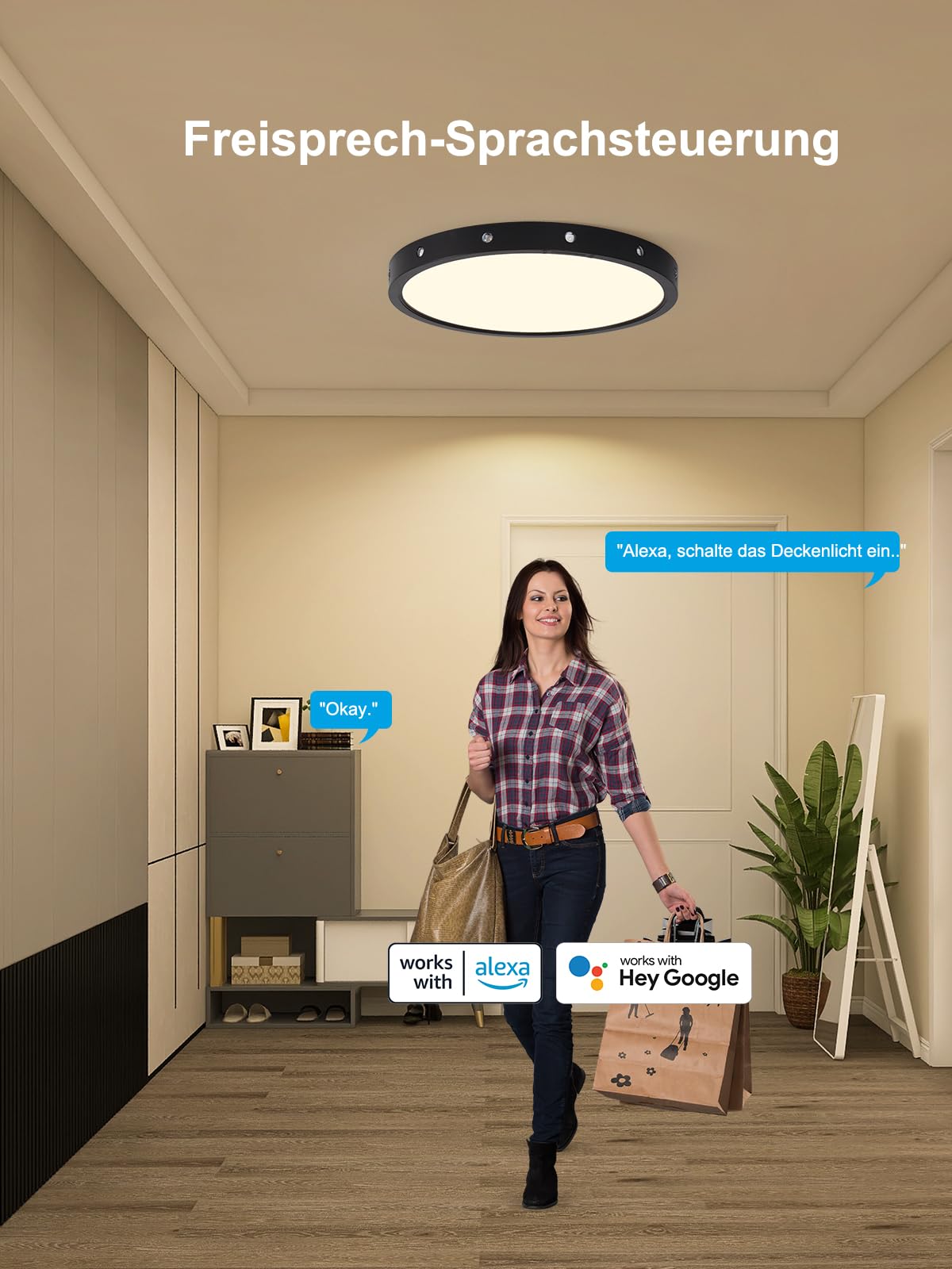 Smarte Deckenleuchte, RGB Deckenlampe Farbwechsel, flache LED Deckenleuchte 24W Kompatibel mit Alexa/Google Für Schlafzimmer Wohnzimmer Rund Ø 30 cm