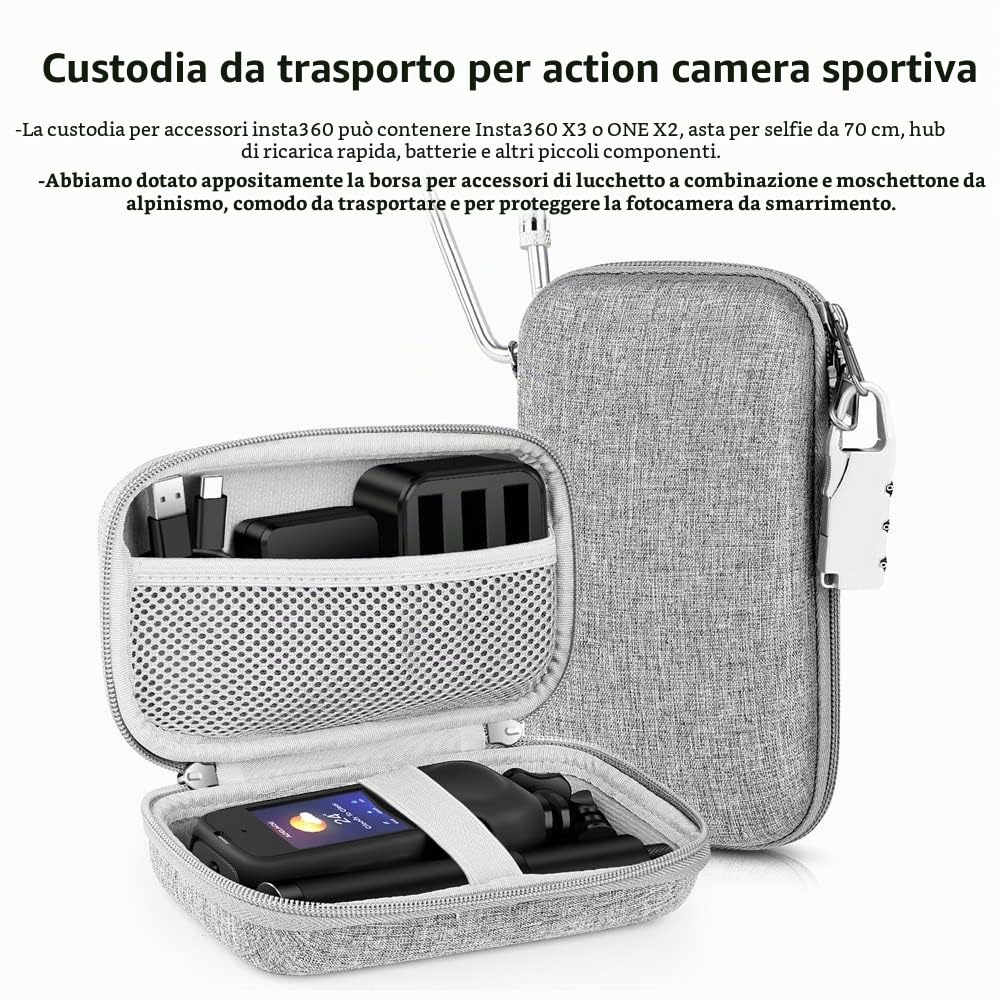 Kit di accessori 7 in 1 compatibile con Insta360 X3 [custodia in silicone per fotocamera][copriobiettivo] [pellicola protettiva per lo schermo] [custodia da trasporto per esterni con