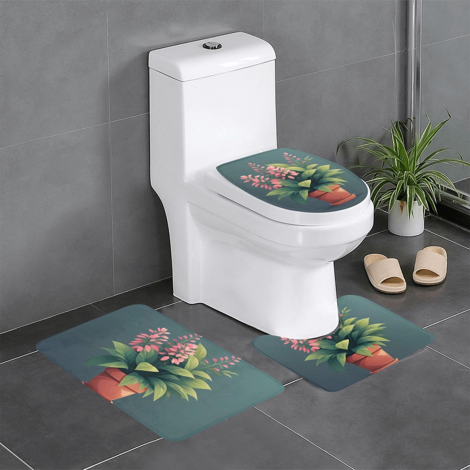 Tapis de salle de bain antidérapants haut de gamme motif fleuri ensemble complet