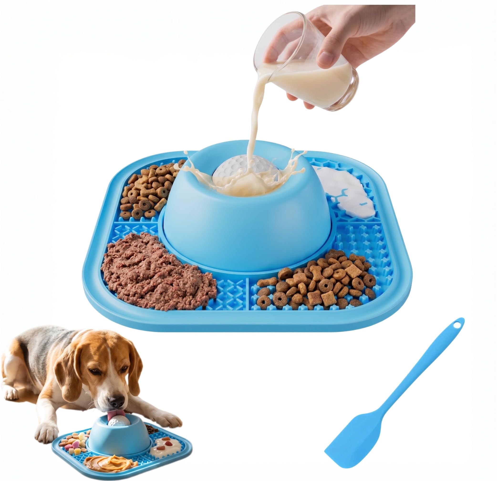 Dog Licking Bowl with Ball, Anti-Slip Dog Lick Ball, Spatula