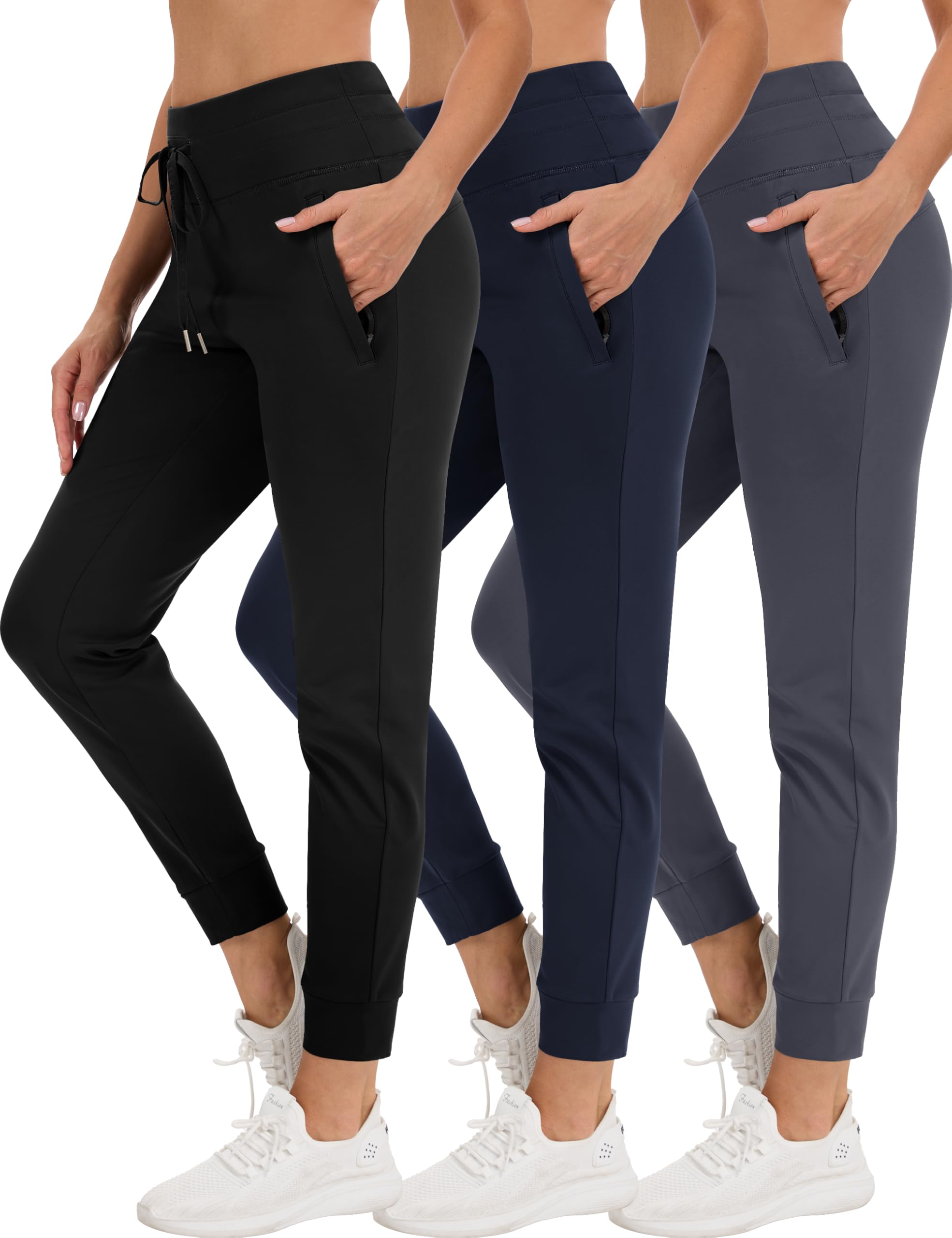 3 Pack Women's Joggers, Fleece Lined Jogging Pants with Pockets, High Waist Thermal Sweatpants for Workout, Running