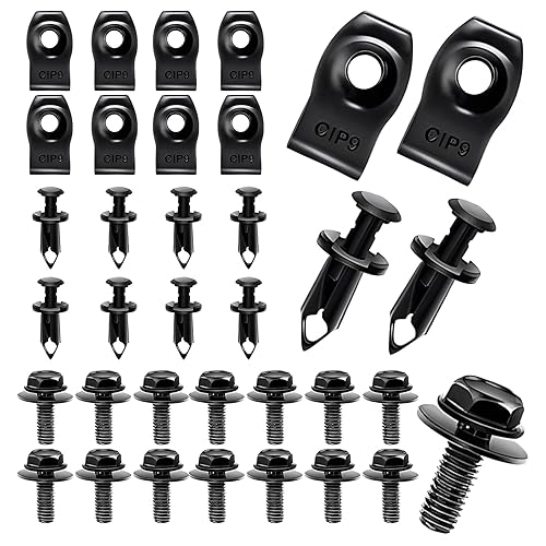 GRANDI 35 PCS Engine Under Cover Splash Shield Body Bolts Screws, Auto Bumper Fastern, Vehicle U-nut Clips, Universal for Most Cars (Black)