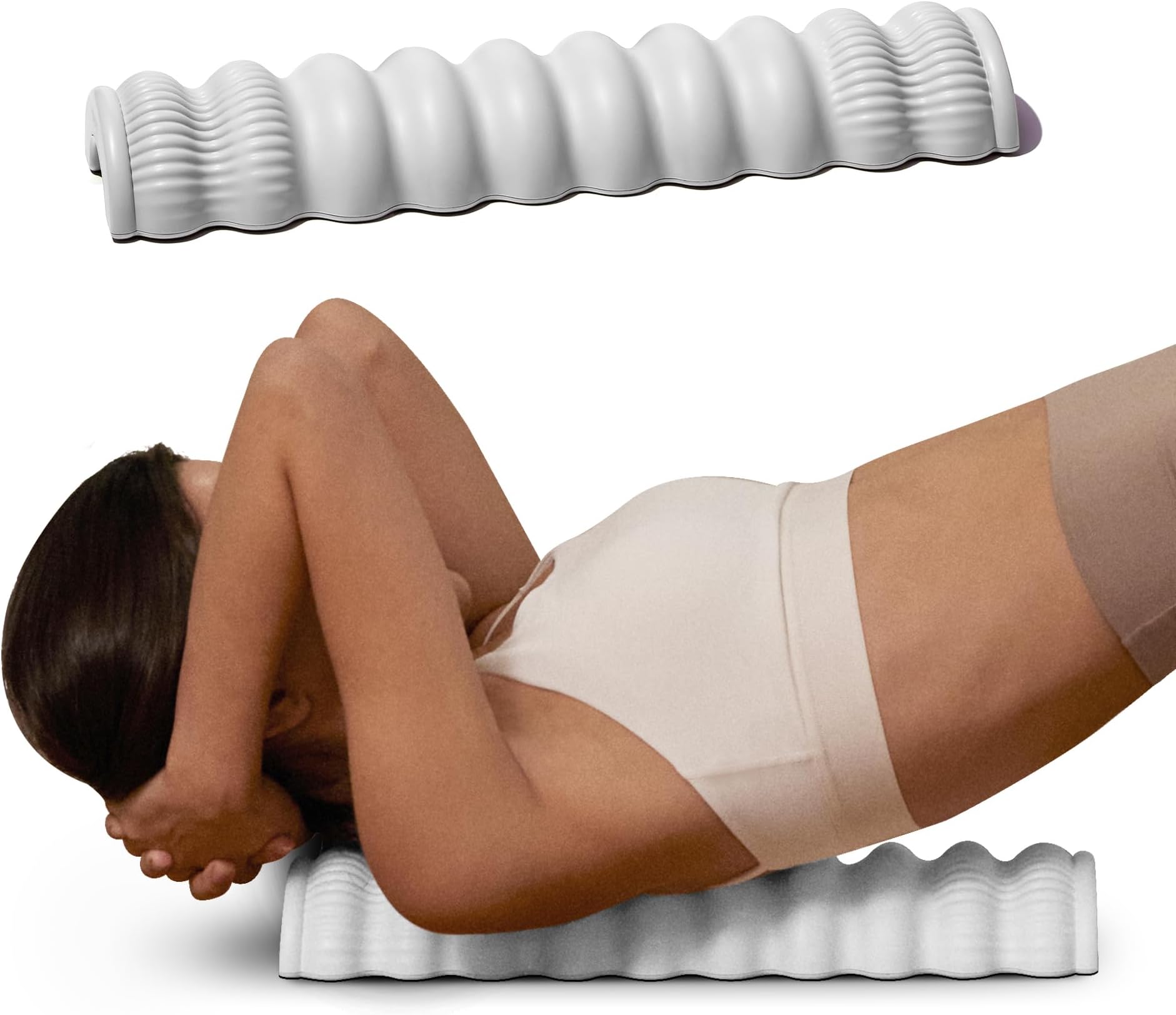 Wave Pillow II - Spine Stretcher Massage Tool, Yoga & Piliates Spine Alignment Corrector for Back Pain Relief, Neck, Shoulder, Lower Back & Hip Massage Device (Floral White)