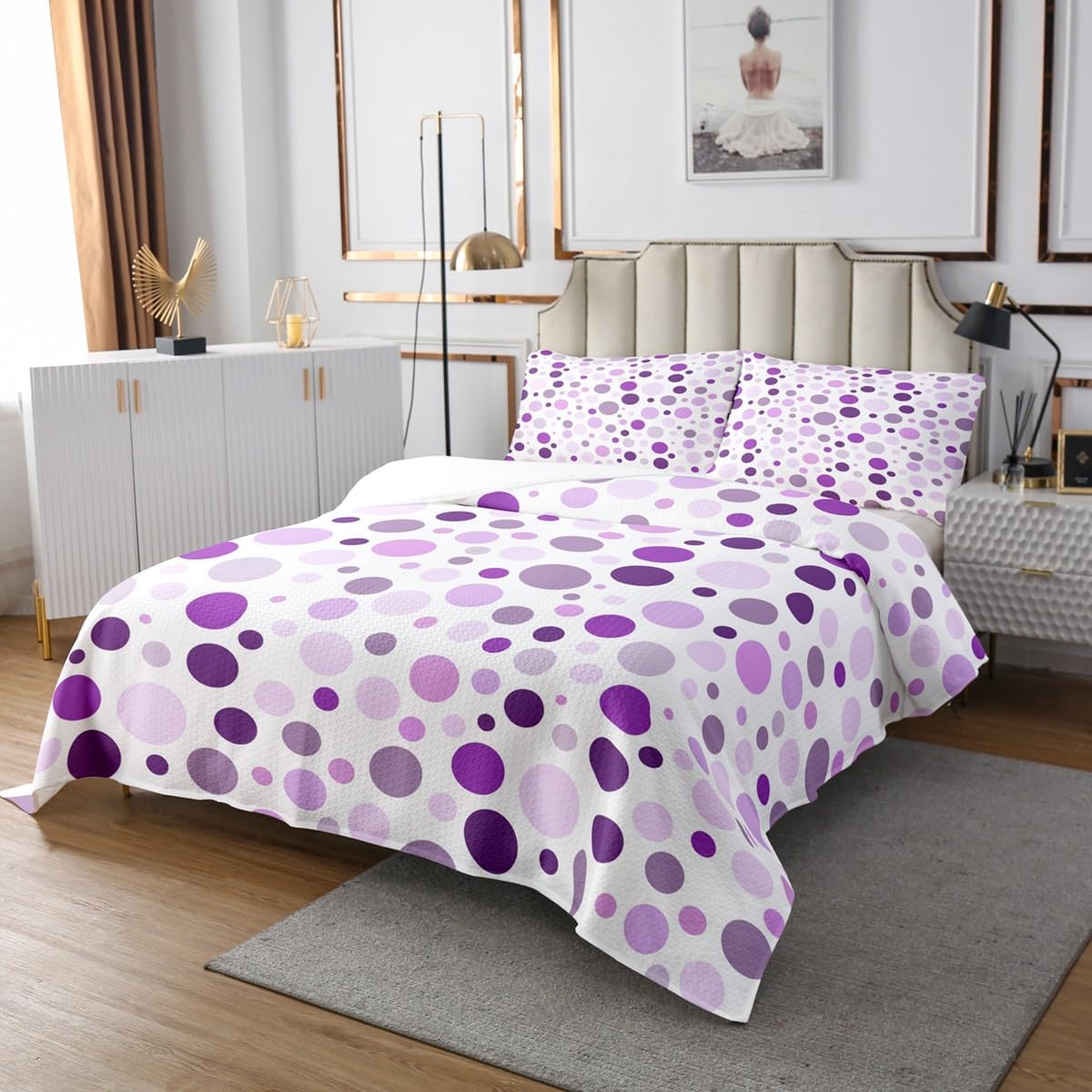 Erosebridal Brown Polka Dot Bedspread Sets Queen Size Chic Modern Abstract Coverlet Set Watercolor Graffiti Oil Painting Bed Set Minimalists Geometric Ombre Gradient Bedding Set