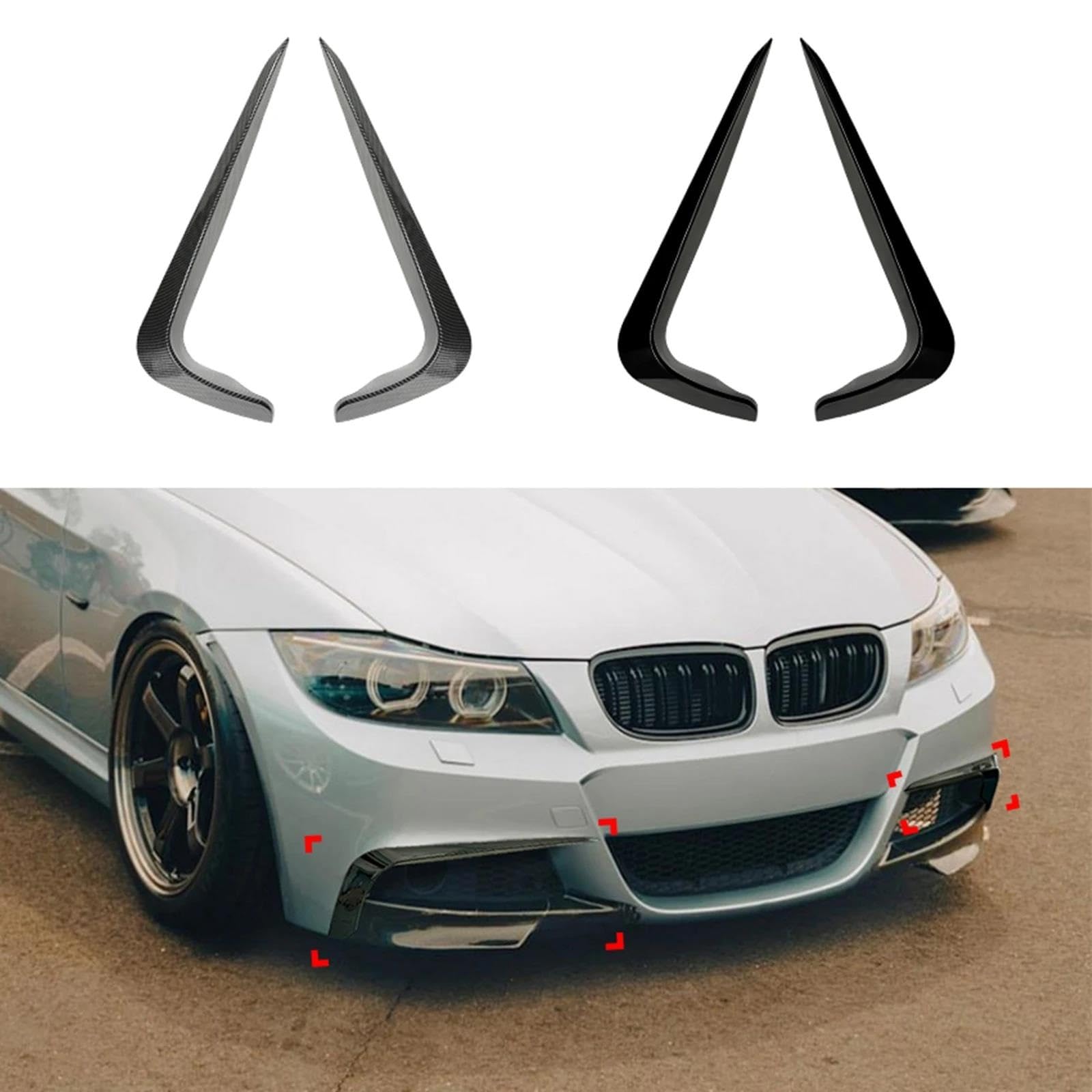 KIMISS Splitter Angolari Paraurti Anteriore Per BMW E90 M Sport LCI Berlina 2009-2012, Stile Fibra Carbonio - 4