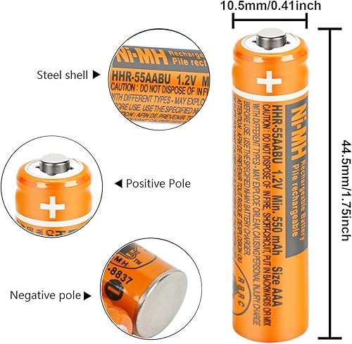 Miniatura 2 de OSIM Paquete de 12 pilas recargables HHR-55AAABU NI-MH AAA de 1.2 V 550 mAh AAA NiMH baterías recargables para teléfonos inalámbricos Panasonic,