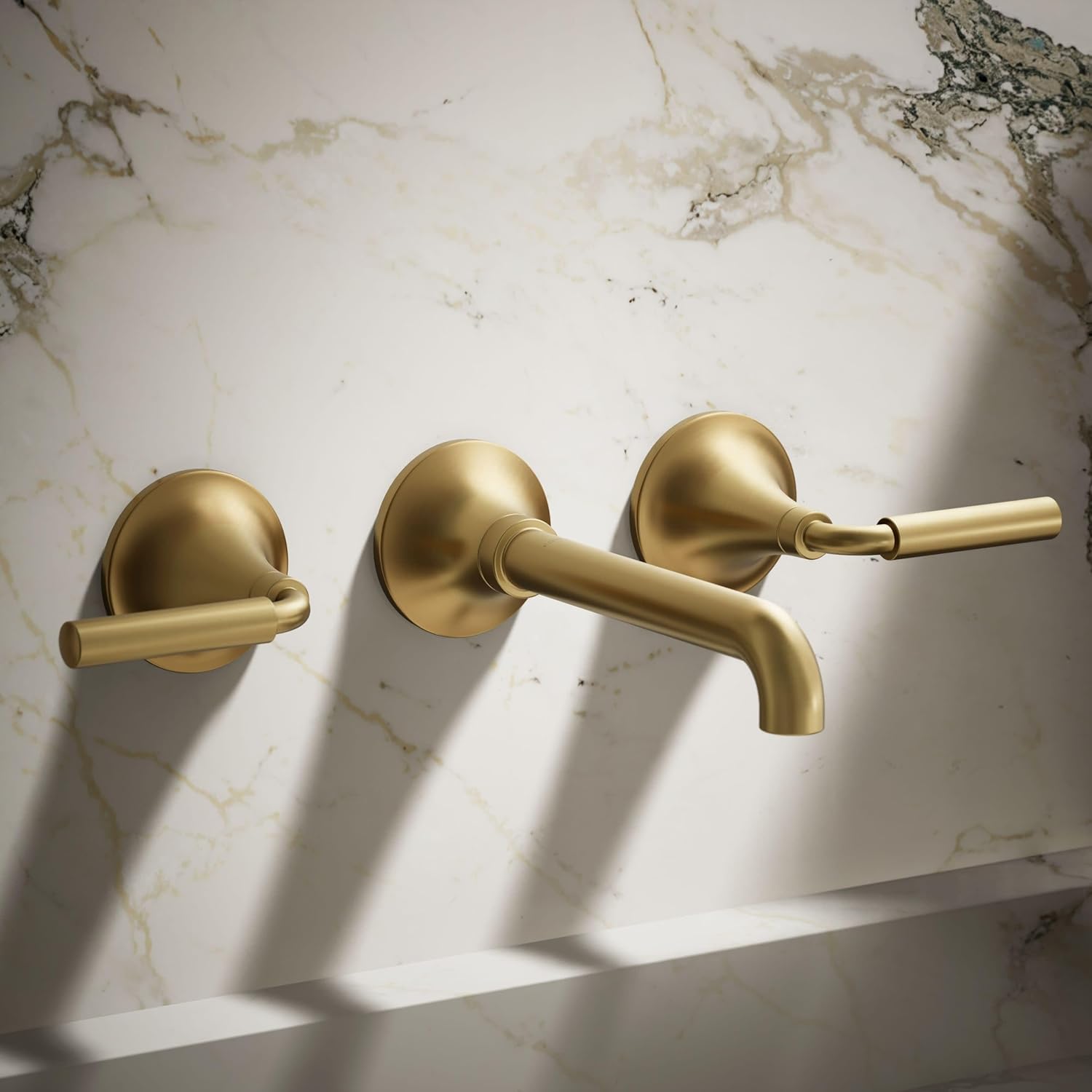 Kohler T26439-4-2MB Tone Wall-Mount Bathroom Sink Faucet Set, Bathroom Faucet with Two Lever Handles, Vibrant Brushed Moderne Brass