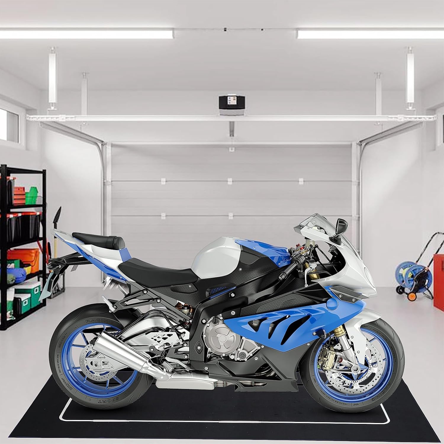 Motorcycle Mat 78 x 31 Inch Garage Floor Rug Washable Parking Mats for Garage Floors Non Slip Oil Absorbent Pad Rubber Backing Layer Protects Floor from Spills Drips Stains(Basic Style)