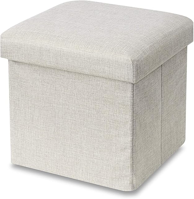 SA Products Folding Ottoman Stool - Large Foot Rest Supports up to 300 lbs - Durable, Versatile, Stylish & Sleek Pouffe - Easy to Assemble & Maintain - 32 x 32 cm (Light Grey)