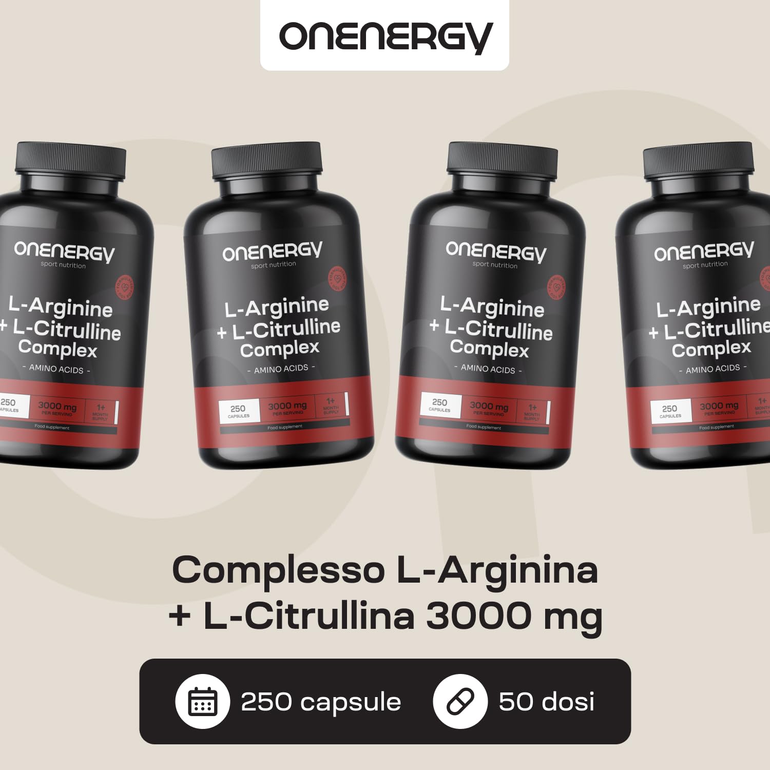 L-Arginina + L-Citrullina Complesso 3000 mg - 250 Capsule - Alto Contenuto di Aminoacidi - Aumenta l'Energia - Accelera il Recupero - Per Pre e Post Allenamento