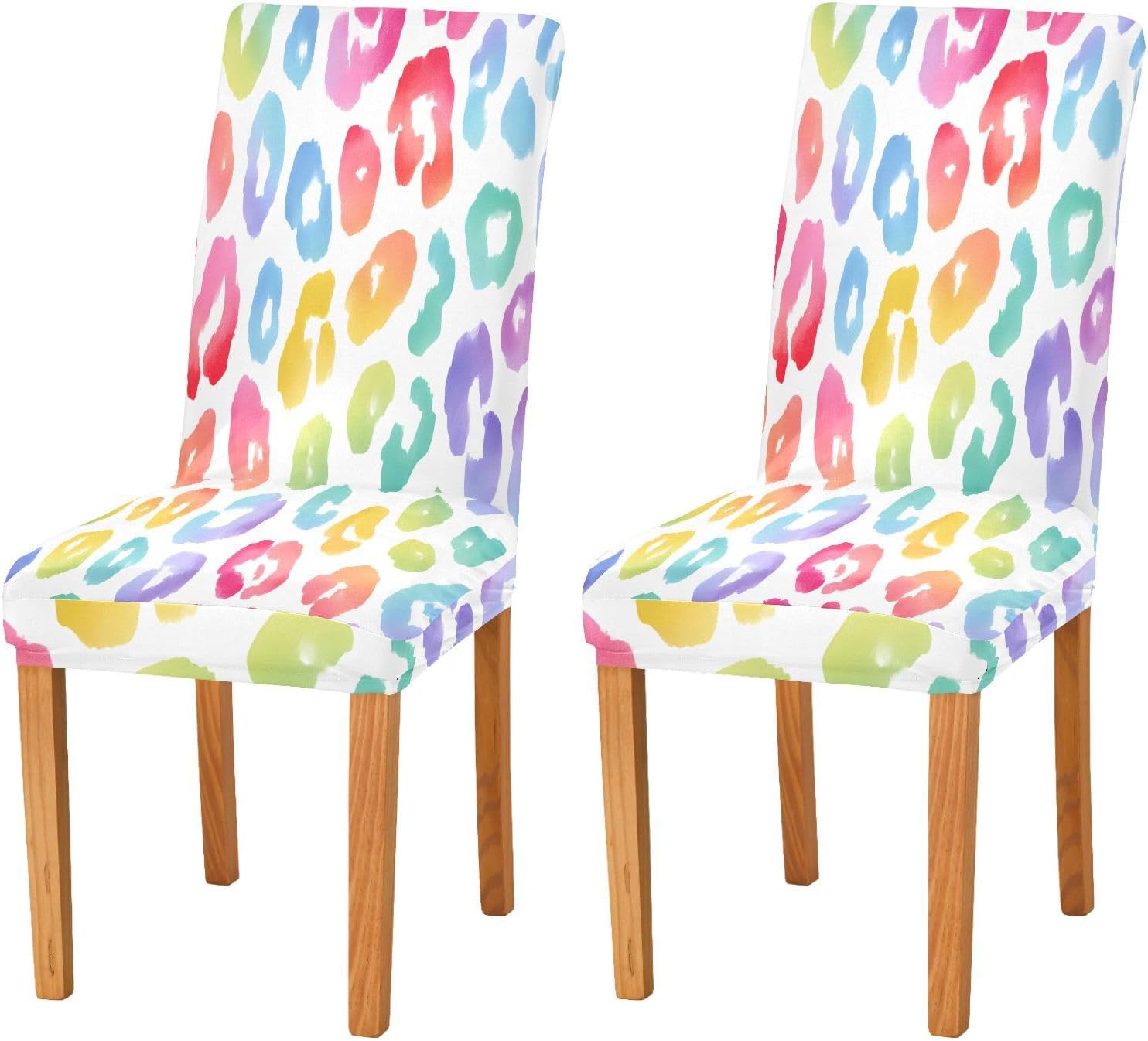ALAZA Chair Covers for Dining Room, Pastel Rainbow Leopard Spots Print on A White Background Watercolour Vector Pattern Stretch Chair Cover Sets Chair Protector Removable Washable for Ktichen Restau