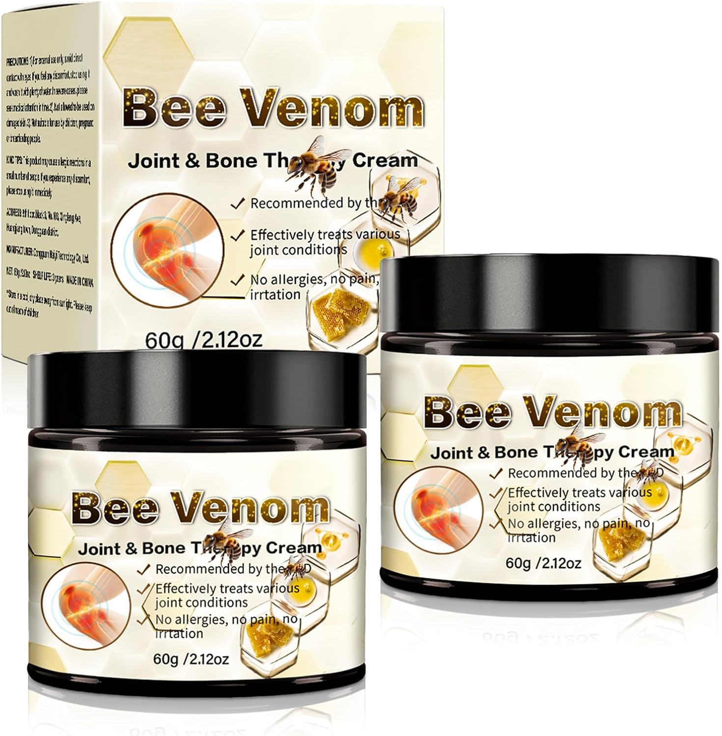 Bee Venom Joint Cream, Joint & Muscle Soothing, Bee Venom Cream for Back, Knee, Hands, Neck, Feet (2PCS)